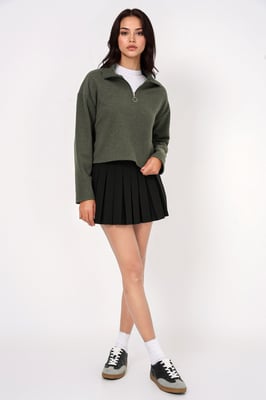 Ontspannen Fit Crop Sweater met Ritskraag
