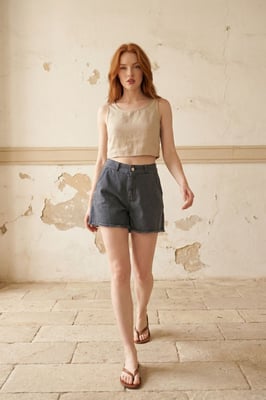 Hoge Taille Wijde Pijp Denim Shorts