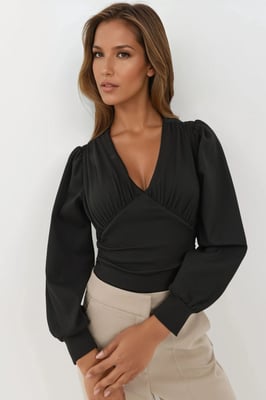 Slim Fit V-Hals Ballonmouwen Bodysuit