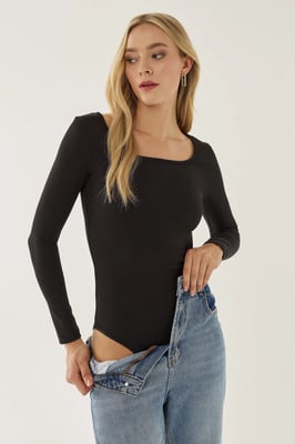 Vierkante Hals Lange Mouw Bodysuit