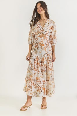 V-hals Bloemen Maxi Jurk met Strik
