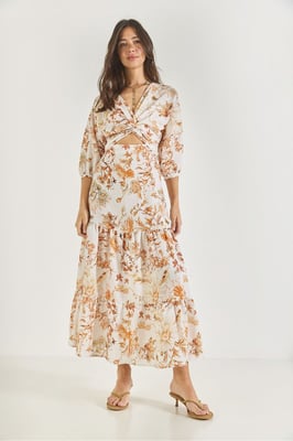 V-hals Bloemen Maxi Jurk met Strik