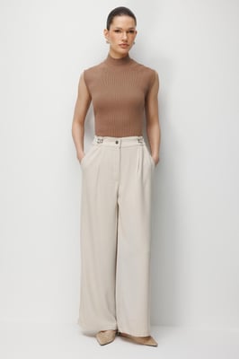 Hoge Taille Wijde Pantalon met Accessoire Detail
