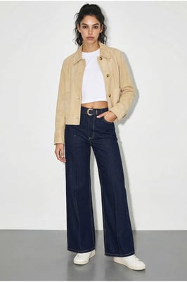 Hoge Taille Wijde Denim Broek met Riem
