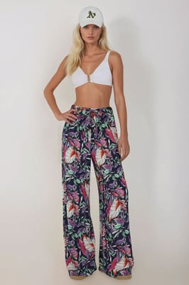 Geprinte Wijde Pantalon met Touwtjes