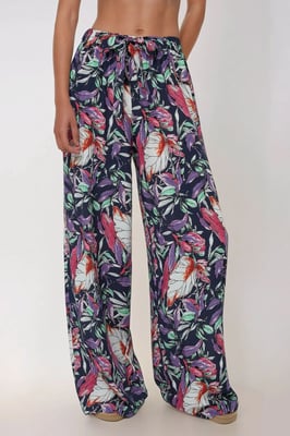 Geprinte Wijde Pantalon met Touwtjes
