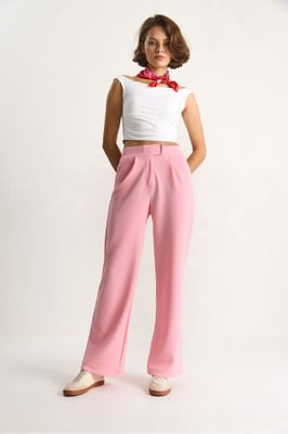 Hoge Taille Wijde Pijpen Geplooide Broek