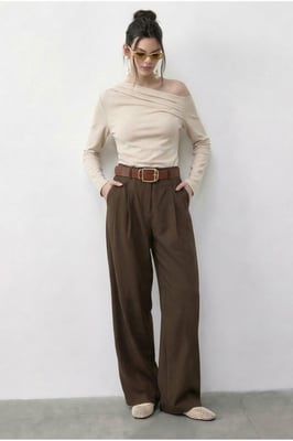 Hoge Taille Wijde Pantalon met Riem