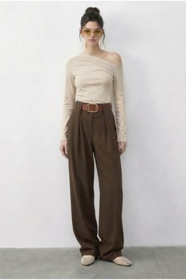 Hoge Taille Wijde Pantalon met Riem