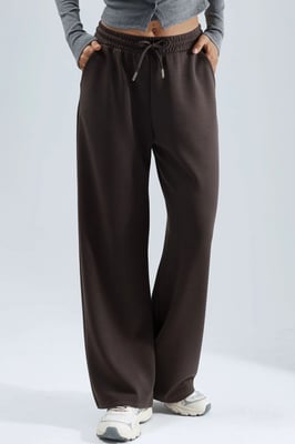 Midi taille wijde pijpen modal broek