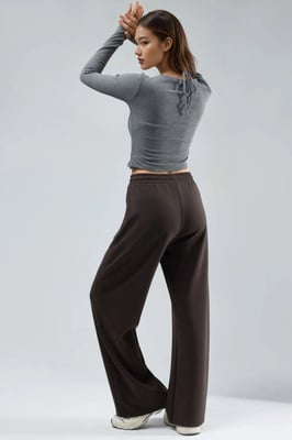 Midi taille wijde pijpen modal broek