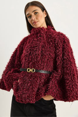 Oversized Pluche Jas met Kraag