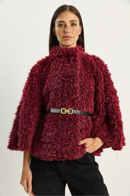 Oversized Pluche Jas met Kraag