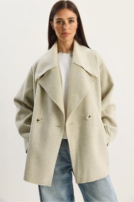 Oversized Gevoerde Jas met Grote Kraag en Knopen