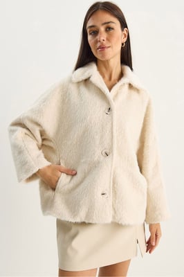 Oversized Pluche Jas met Knopsluiting