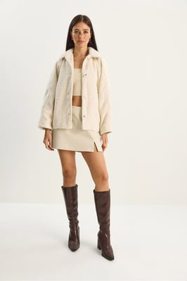 Oversized Pluche Jas met Knopsluiting
