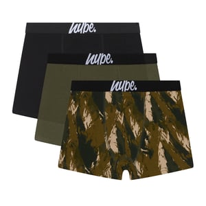 3-Pack Jongens Boxers Zwart, Olijf & All Over Print Zachte Ademend Ondergoed