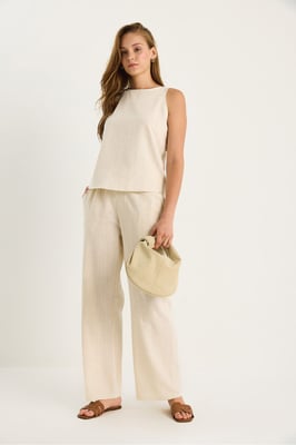 Hoge Taille Mouwloze Linnen Gemengde Tweedelige Set