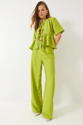 Gestructureerde Twee-delige Co-ord Set met Rimpeldetails
