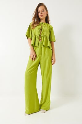 Gestructureerde Twee-delige Co-ord Set met Rimpeldetails