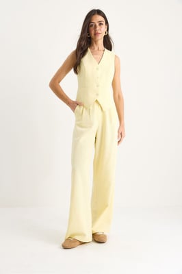 V-hals Vest en Wijde Pantalon Twee-delige Coord Set