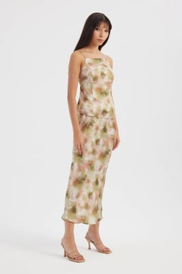 Tie Dye Cami Top & Hoge Taille Slip Maxi Rok Set
