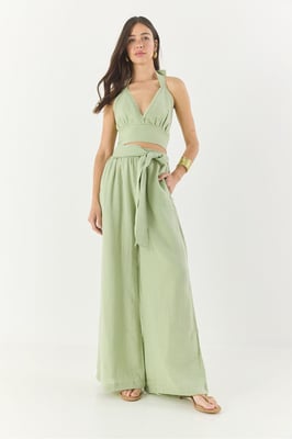 Textured Katoenen Halter Nek Twee-Delige Set