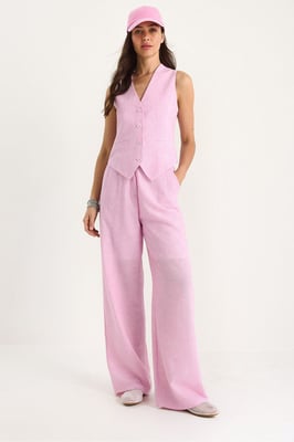 V-hals Vest en Wijde Broek Twee-delige Coördinatie Set