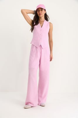 V-hals Vest en Wijde Broek Twee-delige Coördinatie Set
