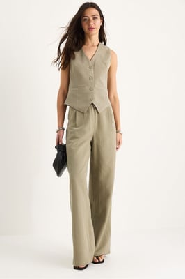 V-hals Vest en Wijde Pantalon Twee-delige Coord Set