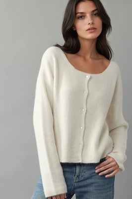 Ultra Zachte Crewneck Geknoopte Dubbelzijdige Cardigan