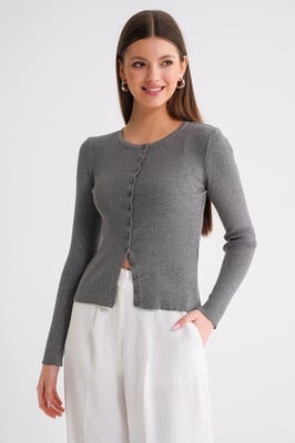 Geknoopte Slim Fit Ribbelgebreide Cardigan