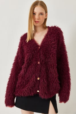 Dikke Geribde V-Hals Cardigan met Knopen Sluiting