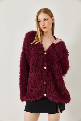 Dikke Geribde V-Hals Cardigan met Knopen Sluiting