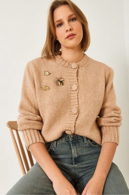 Getextureerde Brei Cardigan met Pompom