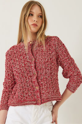 Geweven Crop Cardigan met Knopen Sluiting