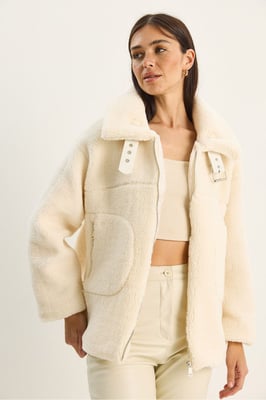 Oversized Pluche Gebreide Pufferjack met Rits Sluiting
