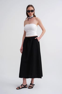 Hoog-Waisted Popeline Rok met Touwdetail