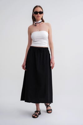 Hoog-Waisted Popeline Rok met Touwdetail