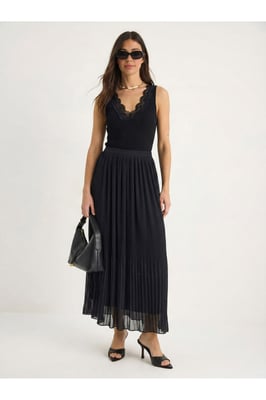 Hoge Taille Plissé Maxi Rok