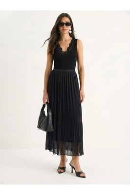 Hoge Taille Plissé Maxi Rok