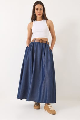 Maxi Denimrok met Gesp en Zakjes