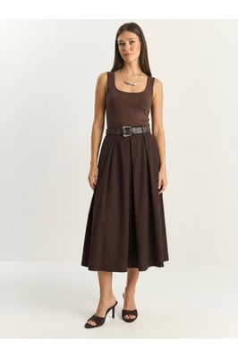 Hoge Taille Midi Rok met Ceintuurs