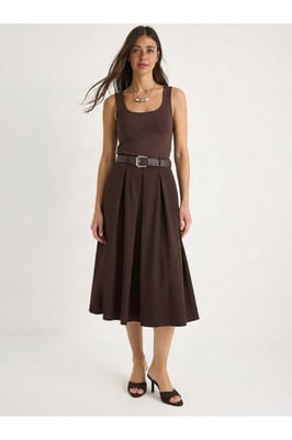 Hoge Taille Midi Rok met Ceintuurs