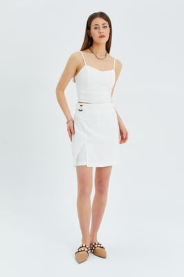 Belted Hoge Taille Wrap Front Shorts met Splitdetail