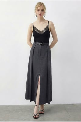 Hoge Taille Midi A-Lijn Rok met Riem