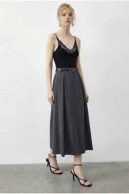 Hoge Taille Midi A-Lijn Rok met Riem