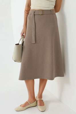 Hoge Taille Midi Rok met Gebogen Detail