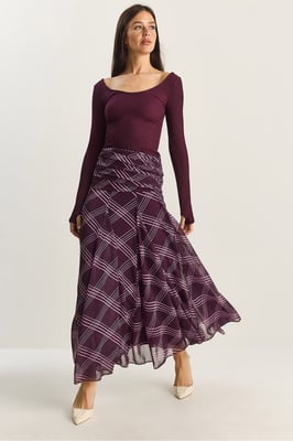 Hoge Taille Etnische Print Midi Rok