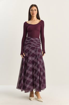 Hoge Taille Etnische Print Midi Rok